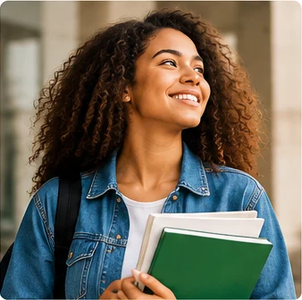 Estudante com livros, imagem ilustrativa do acesso à educação